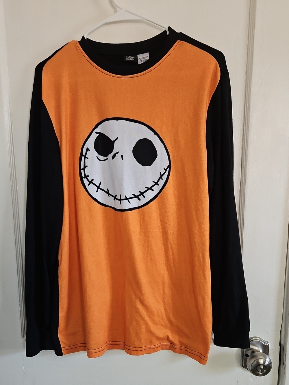 Jack Skellington Head Women's Orange & Black Long-Sleeve Graphic Pajama Top